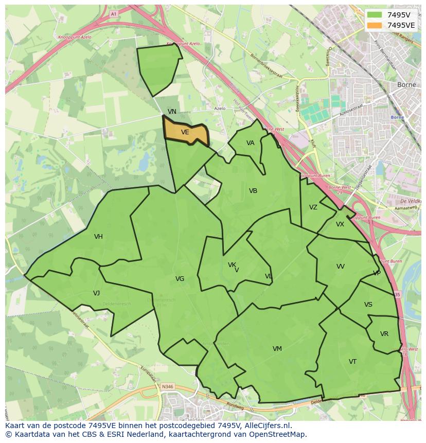 Afbeelding van het postcodegebied 7495 VE op de kaart.