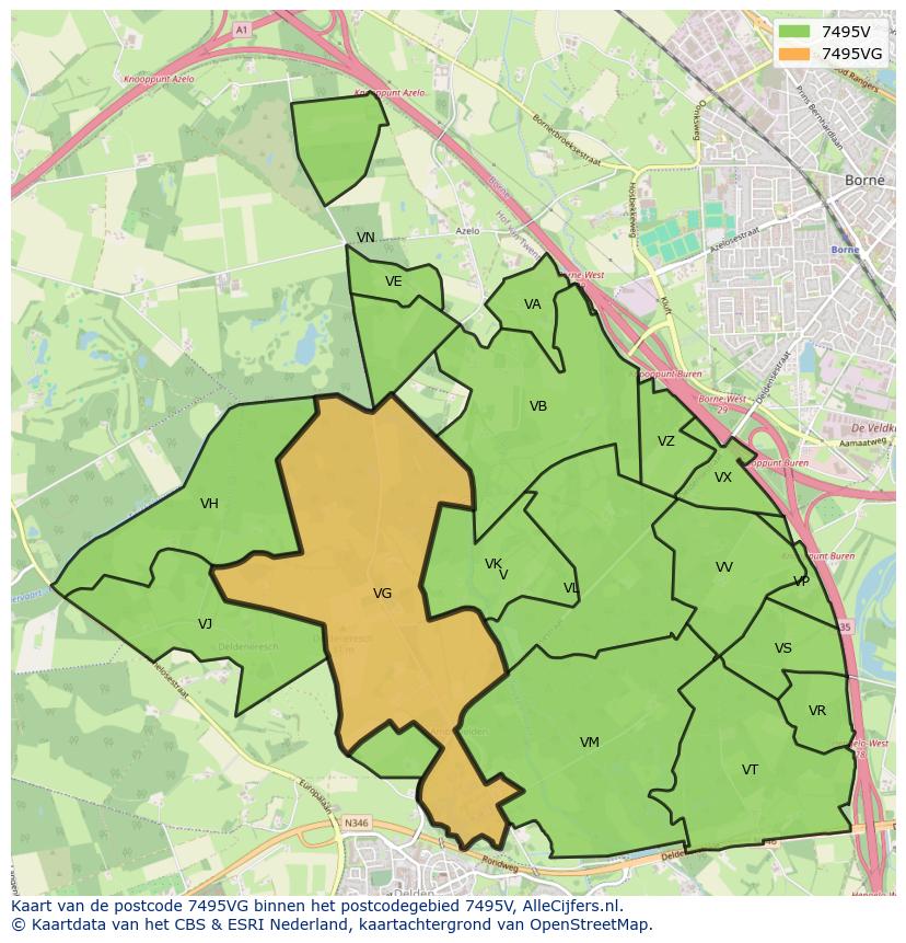 Afbeelding van het postcodegebied 7495 VG op de kaart.