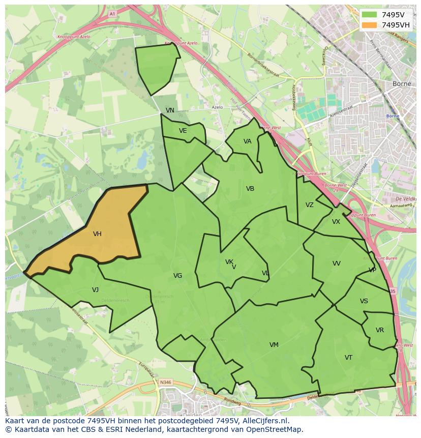 Afbeelding van het postcodegebied 7495 VH op de kaart.