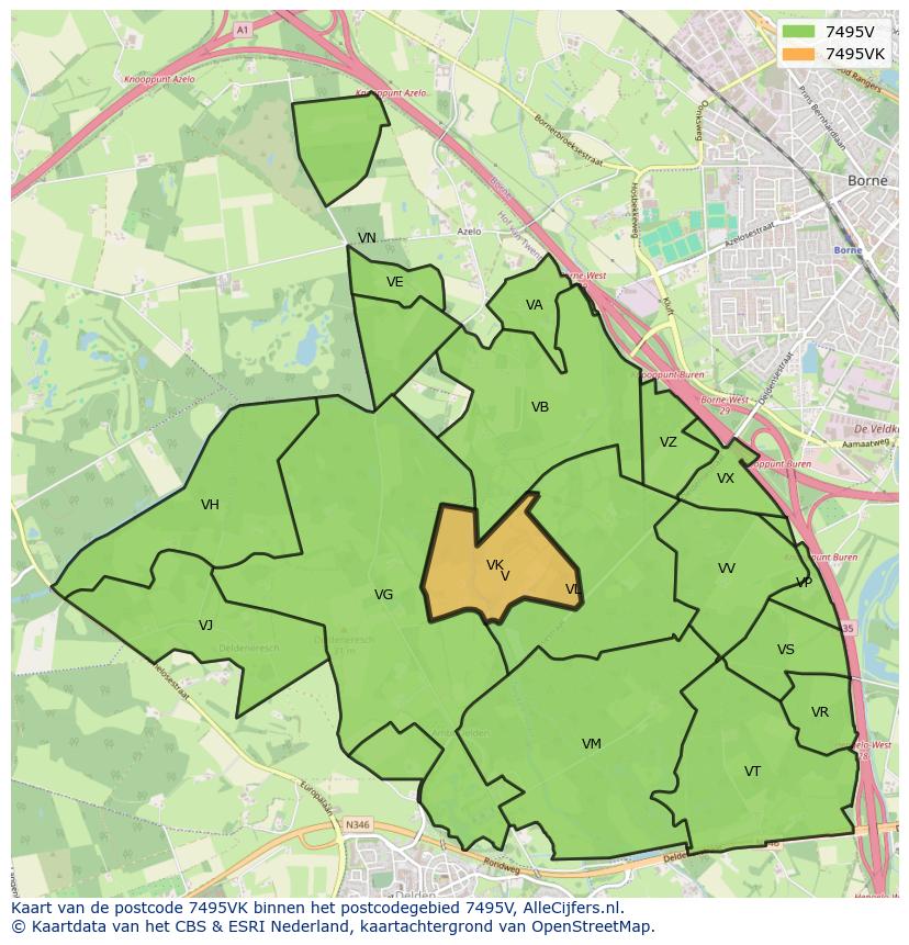 Afbeelding van het postcodegebied 7495 VK op de kaart.