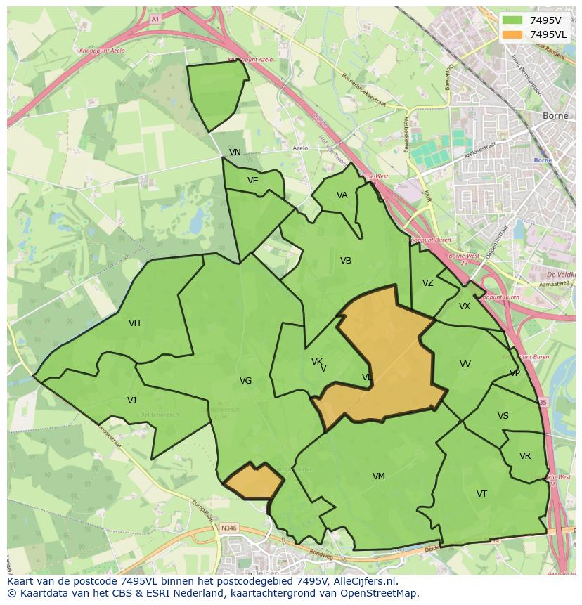 Afbeelding van het postcodegebied 7495 VL op de kaart.