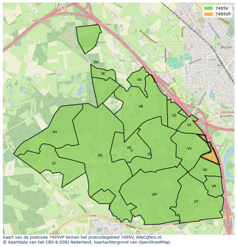Afbeelding van het postcodegebied 7495 VP op de kaart.