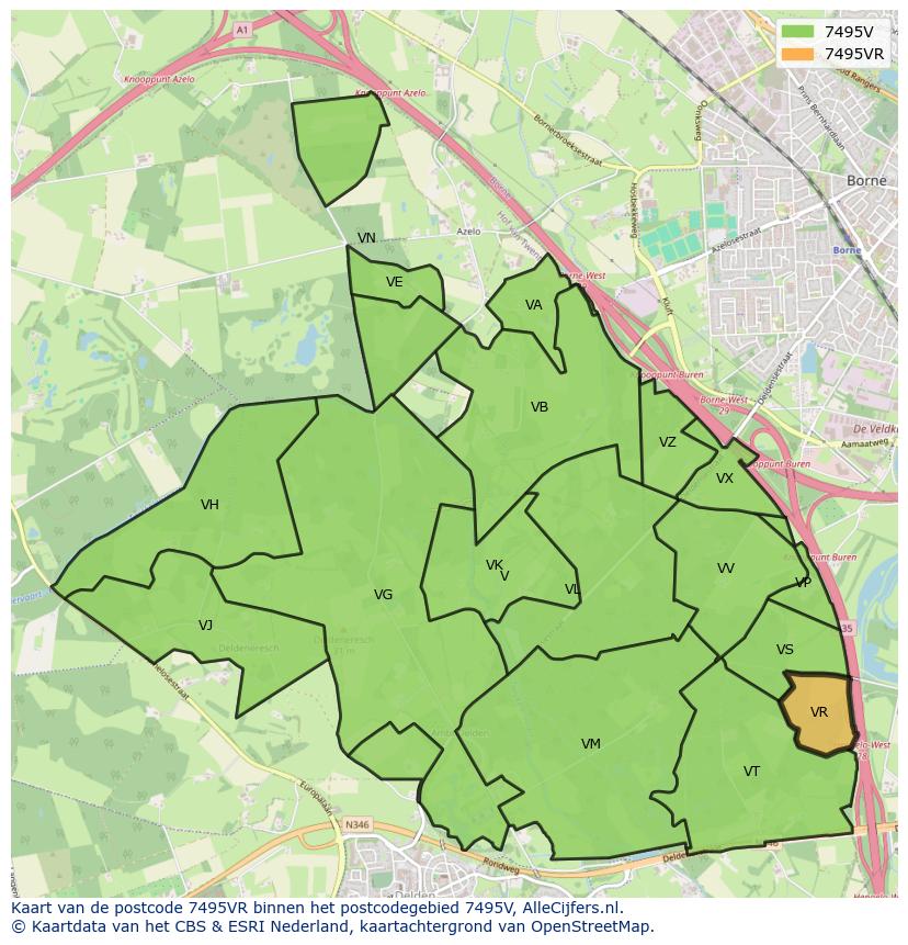 Afbeelding van het postcodegebied 7495 VR op de kaart.