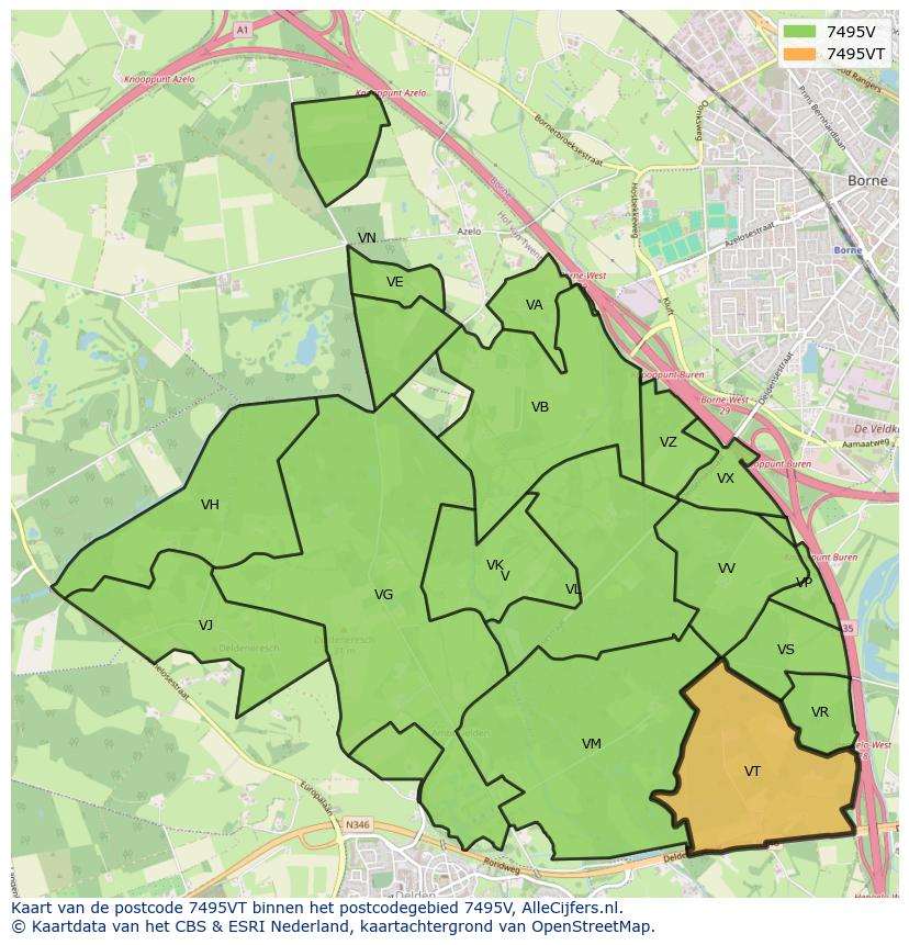 Afbeelding van het postcodegebied 7495 VT op de kaart.