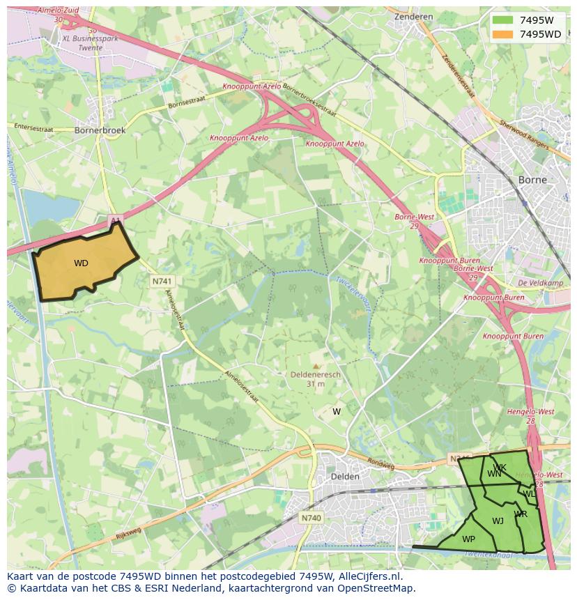 Afbeelding van het postcodegebied 7495 WD op de kaart.