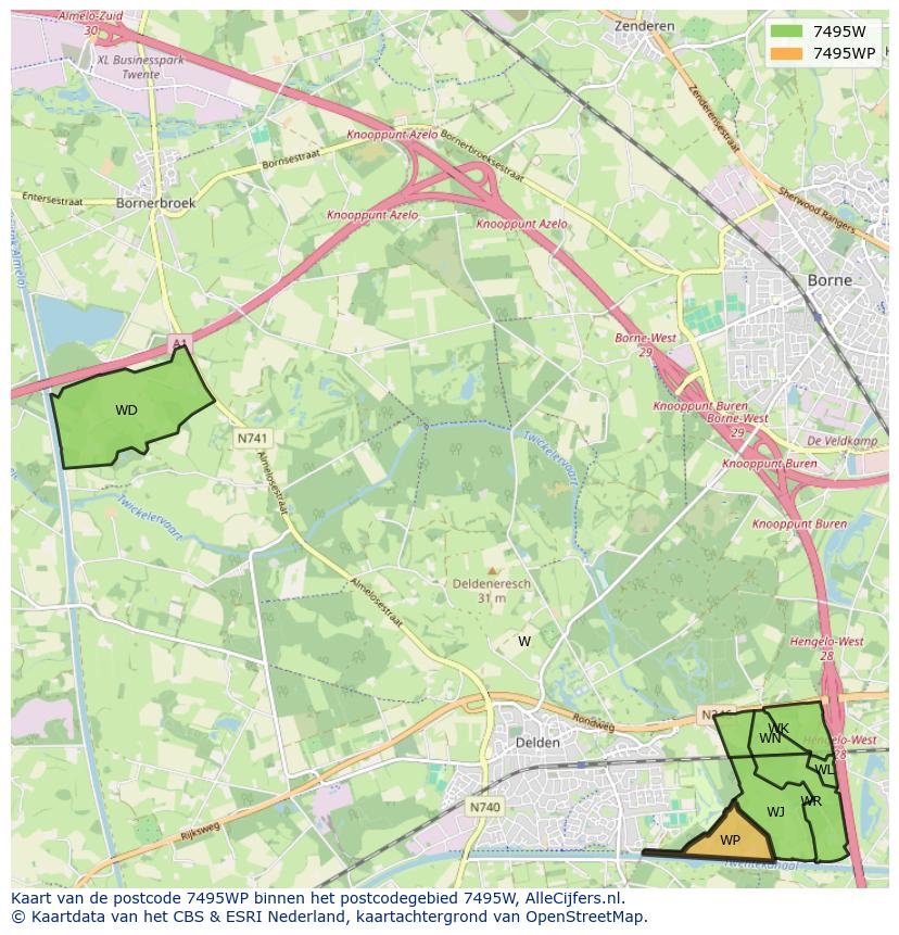 Afbeelding van het postcodegebied 7495 WP op de kaart.