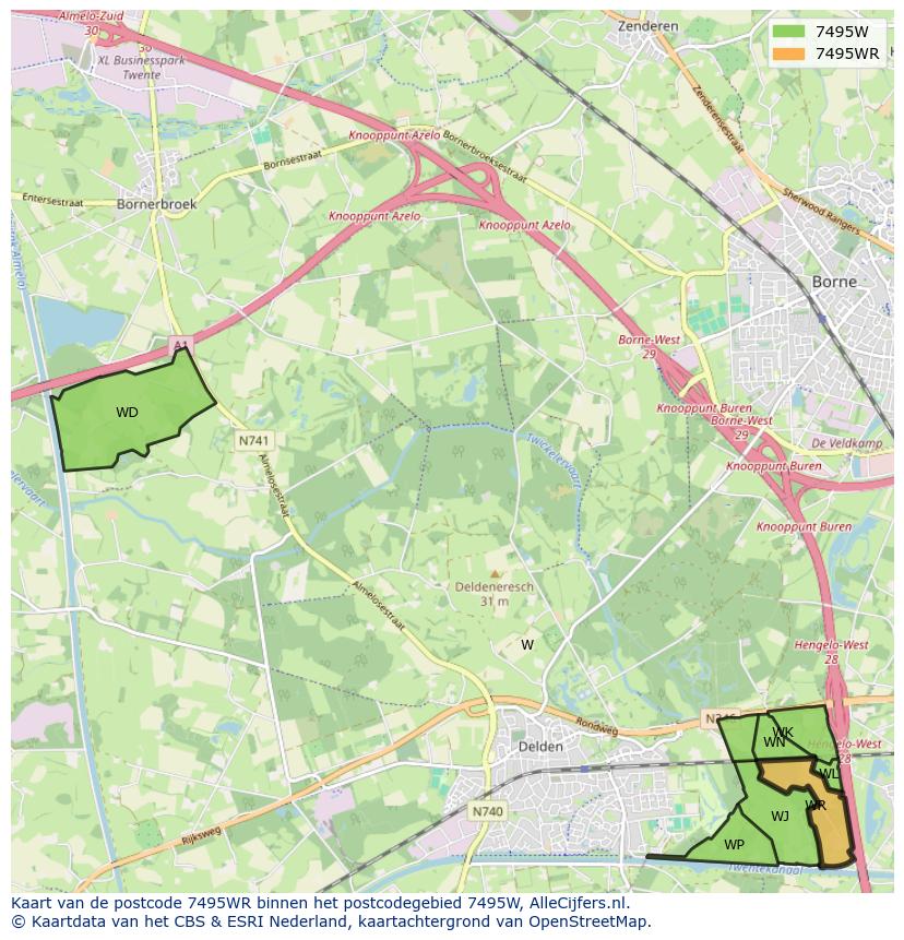 Afbeelding van het postcodegebied 7495 WR op de kaart.