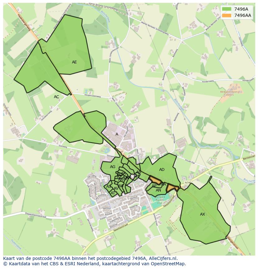Afbeelding van het postcodegebied 7496 AA op de kaart.