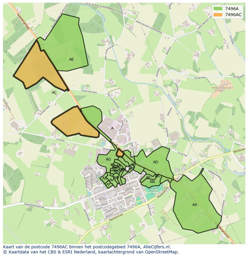 Afbeelding van het postcodegebied 7496 AC op de kaart.