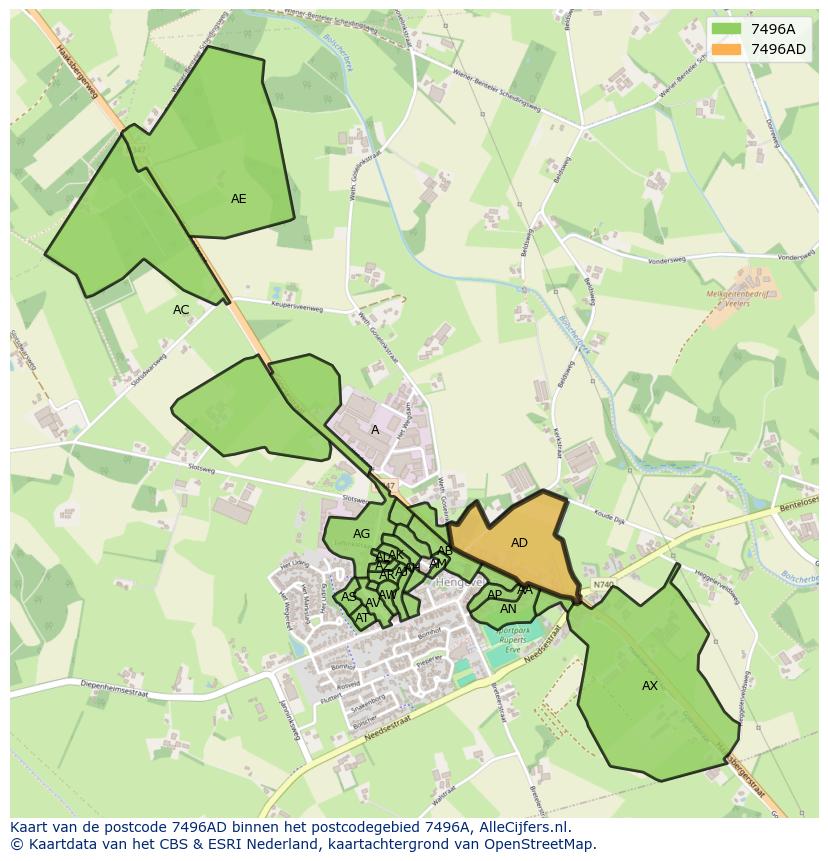 Afbeelding van het postcodegebied 7496 AD op de kaart.