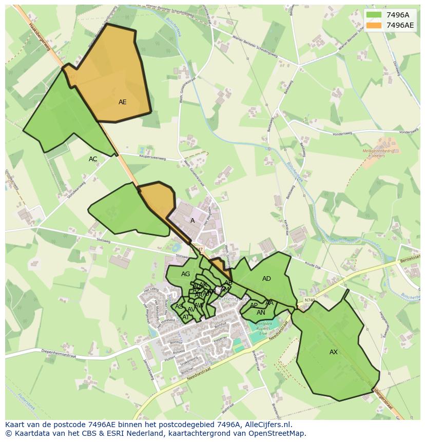 Afbeelding van het postcodegebied 7496 AE op de kaart.