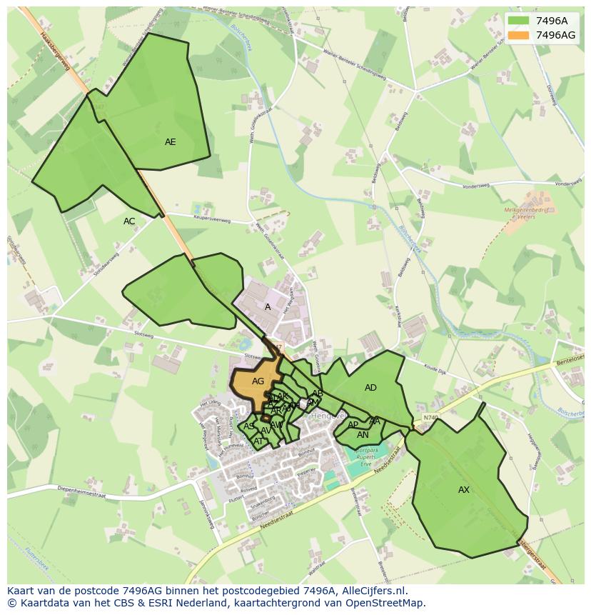 Afbeelding van het postcodegebied 7496 AG op de kaart.