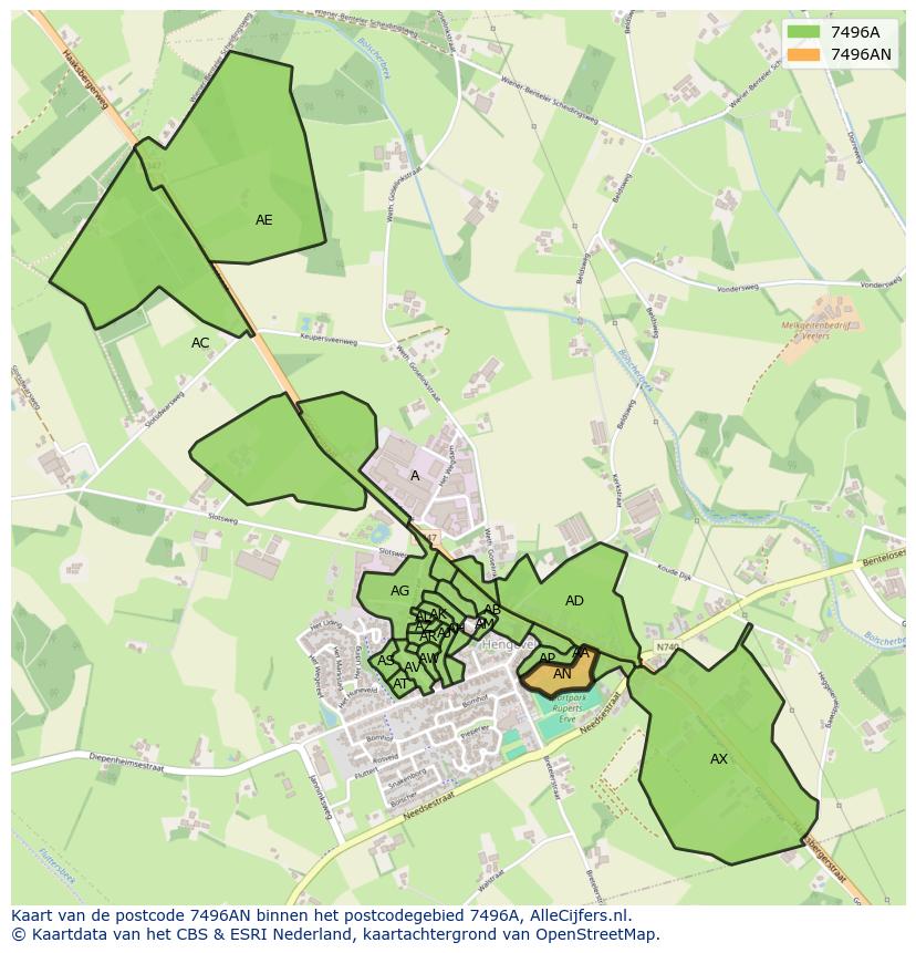 Afbeelding van het postcodegebied 7496 AN op de kaart.