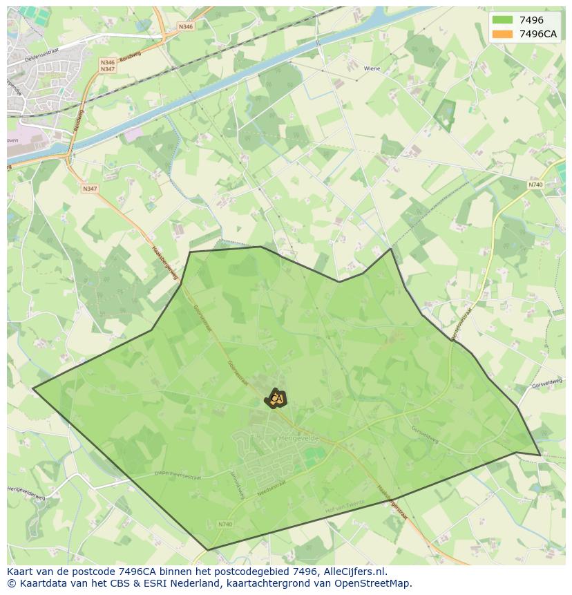 Afbeelding van het postcodegebied 7496 CA op de kaart.
