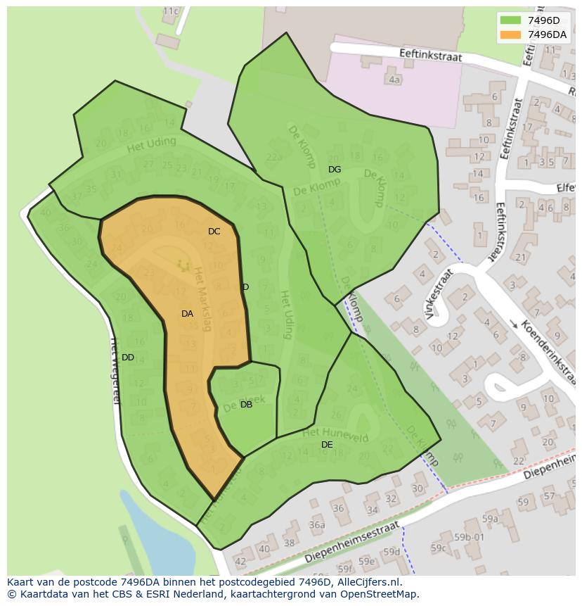 Afbeelding van het postcodegebied 7496 DA op de kaart.