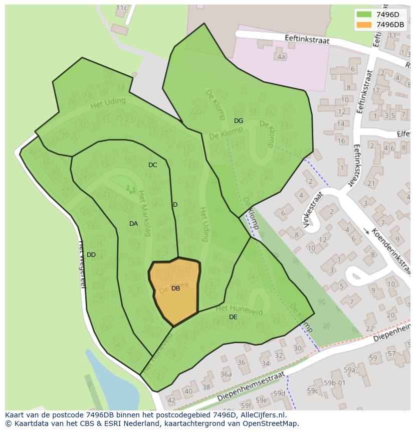 Afbeelding van het postcodegebied 7496 DB op de kaart.
