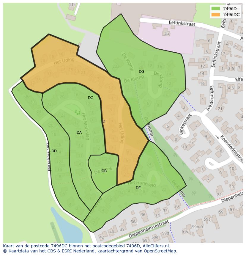 Afbeelding van het postcodegebied 7496 DC op de kaart.
