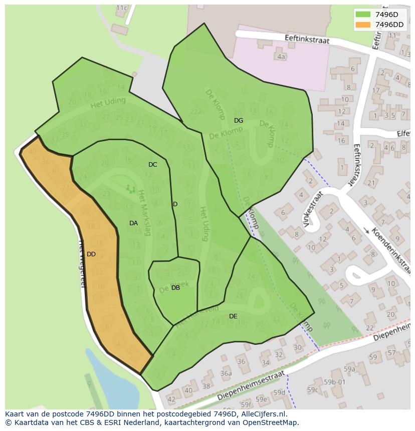 Afbeelding van het postcodegebied 7496 DD op de kaart.