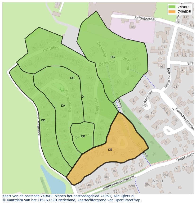 Afbeelding van het postcodegebied 7496 DE op de kaart.