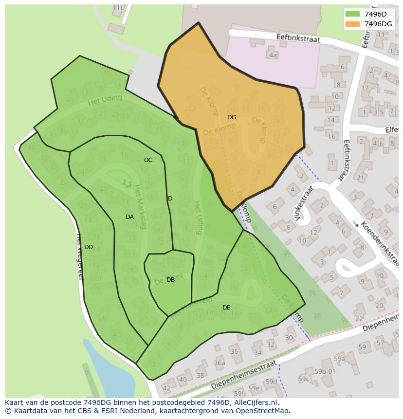 Afbeelding van het postcodegebied 7496 DG op de kaart.