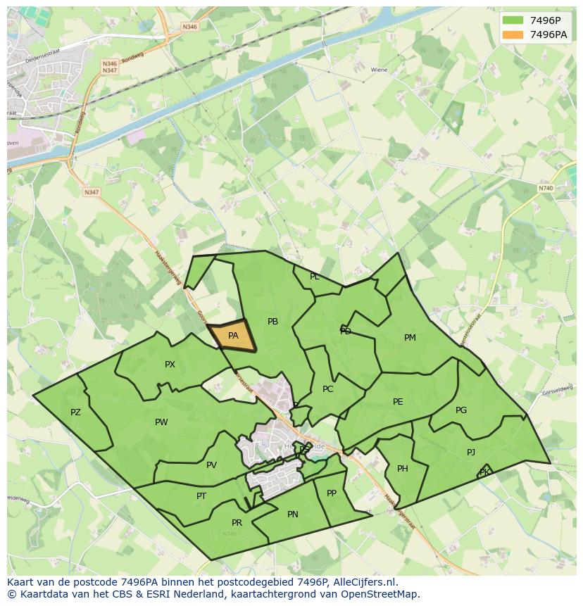 Afbeelding van het postcodegebied 7496 PA op de kaart.