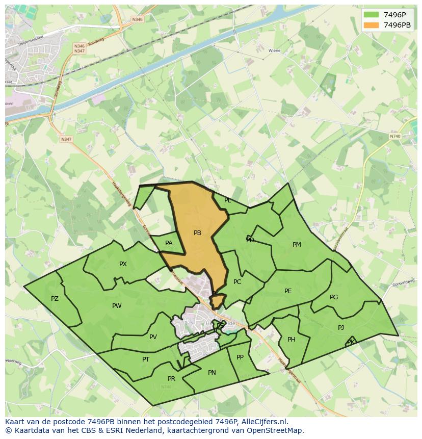 Afbeelding van het postcodegebied 7496 PB op de kaart.