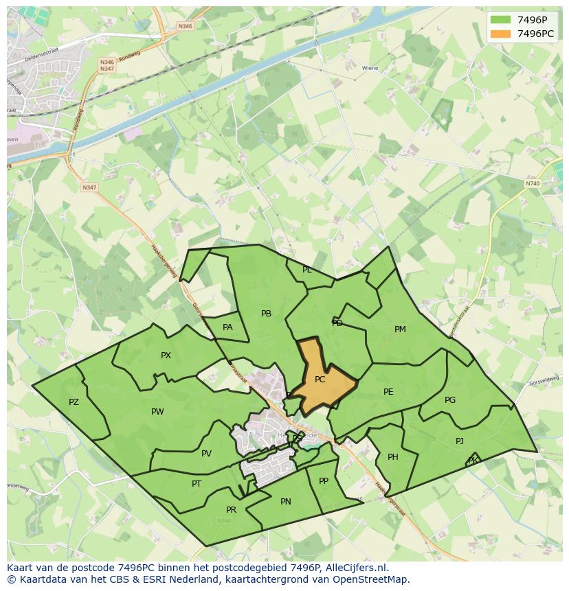 Afbeelding van het postcodegebied 7496 PC op de kaart.