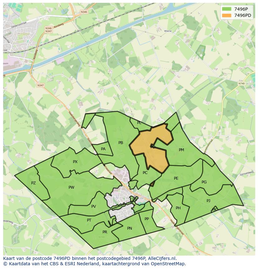 Afbeelding van het postcodegebied 7496 PD op de kaart.