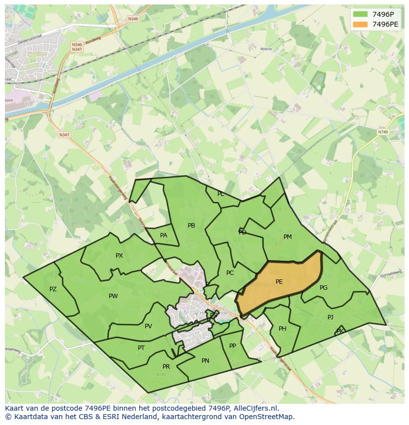 Afbeelding van het postcodegebied 7496 PE op de kaart.