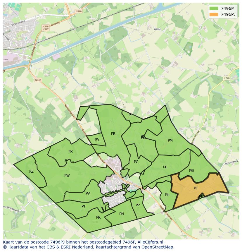 Afbeelding van het postcodegebied 7496 PJ op de kaart.