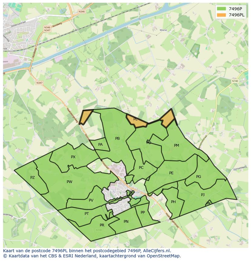 Afbeelding van het postcodegebied 7496 PL op de kaart.
