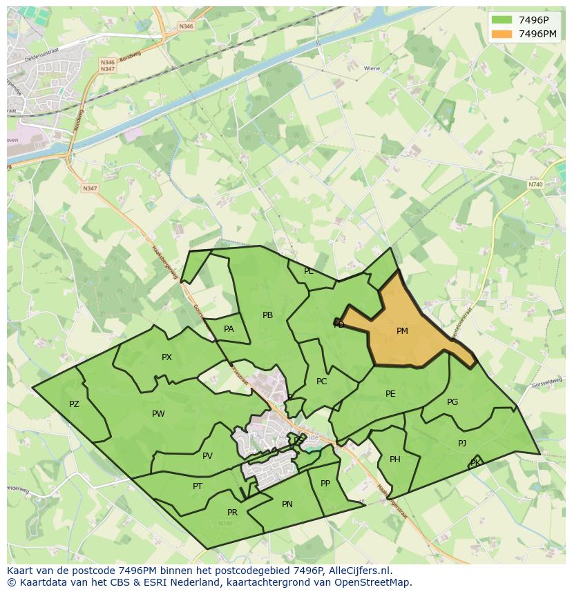 Afbeelding van het postcodegebied 7496 PM op de kaart.