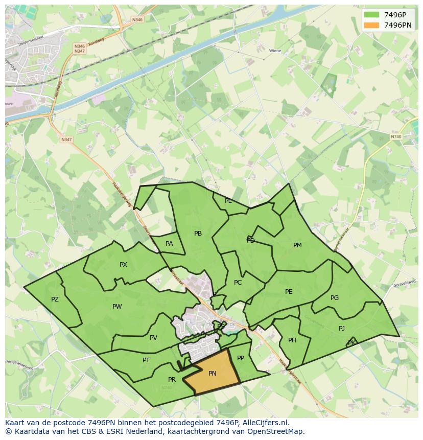 Afbeelding van het postcodegebied 7496 PN op de kaart.