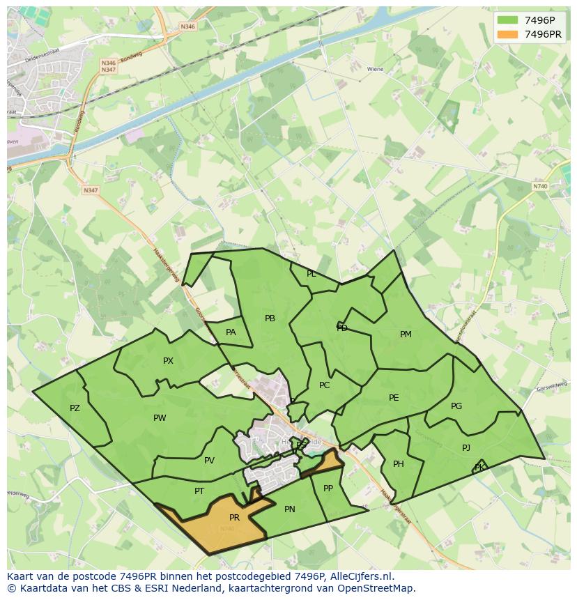Afbeelding van het postcodegebied 7496 PR op de kaart.