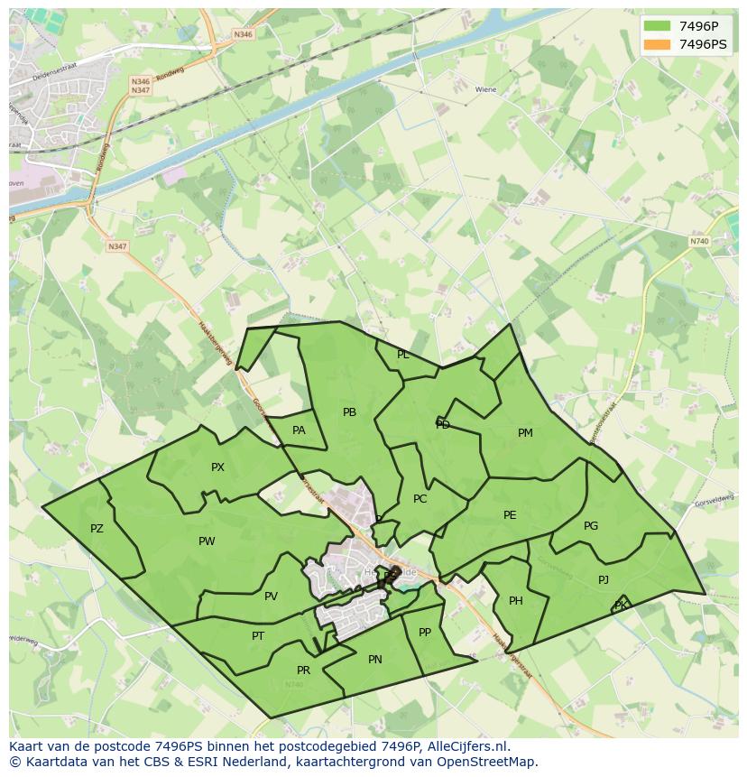 Afbeelding van het postcodegebied 7496 PS op de kaart.