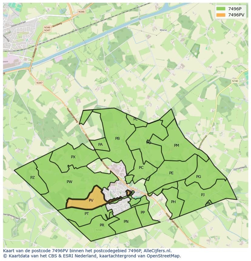 Afbeelding van het postcodegebied 7496 PV op de kaart.