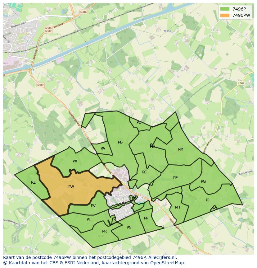 Afbeelding van het postcodegebied 7496 PW op de kaart.