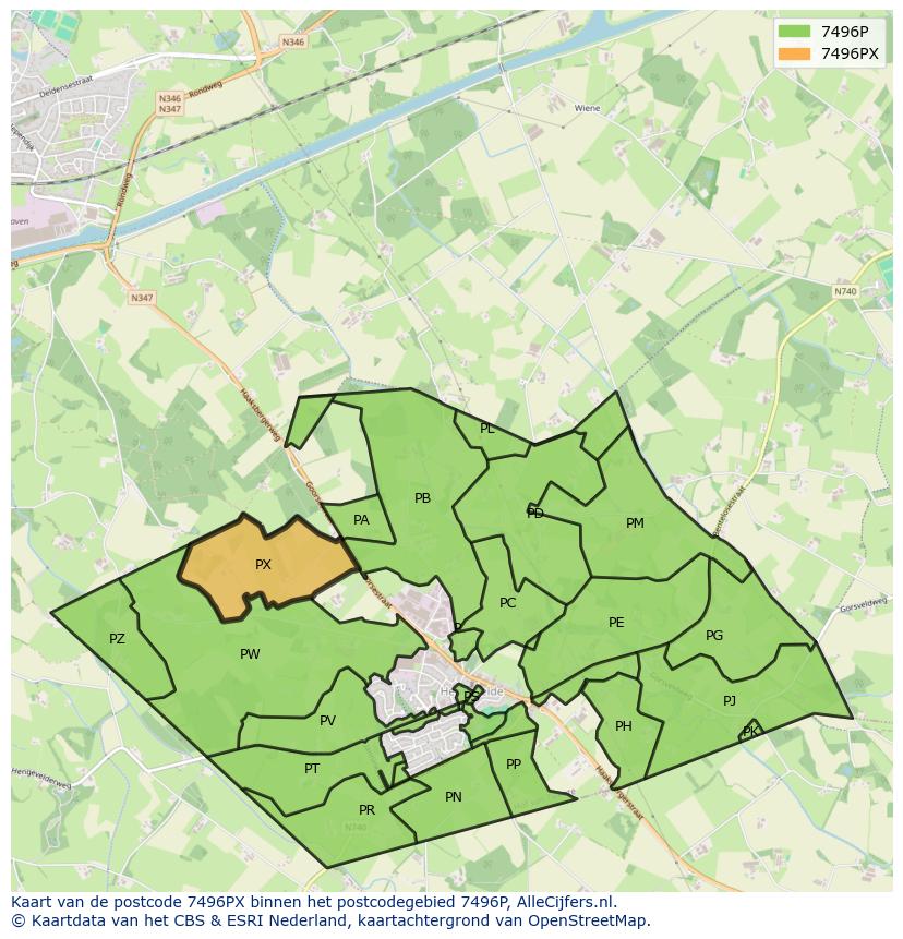 Afbeelding van het postcodegebied 7496 PX op de kaart.