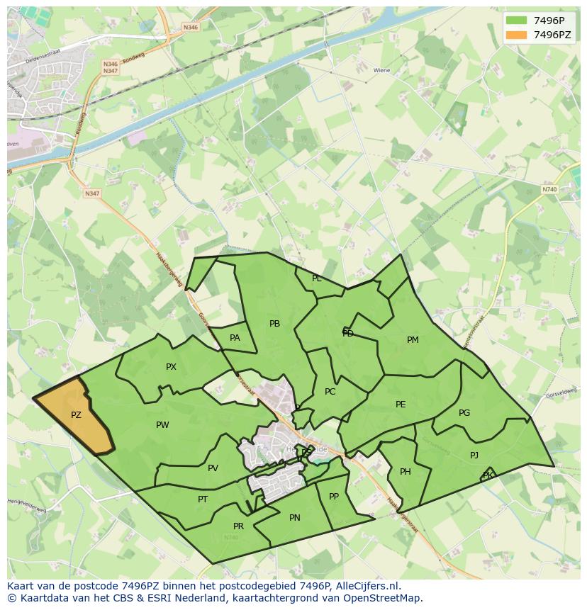 Afbeelding van het postcodegebied 7496 PZ op de kaart.