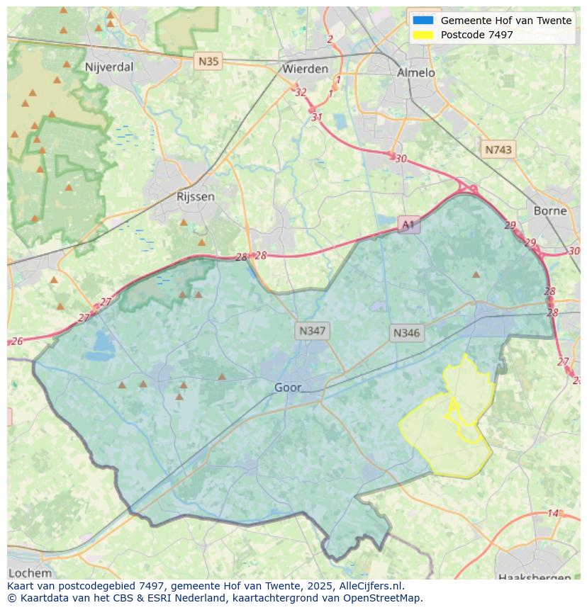 Afbeelding van het postcodegebied 7497 op de kaart.