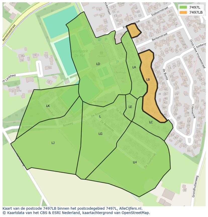 Afbeelding van het postcodegebied 7497 LB op de kaart.