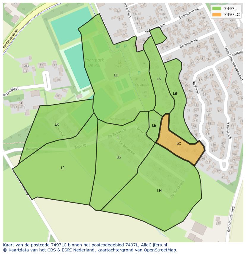 Afbeelding van het postcodegebied 7497 LC op de kaart.