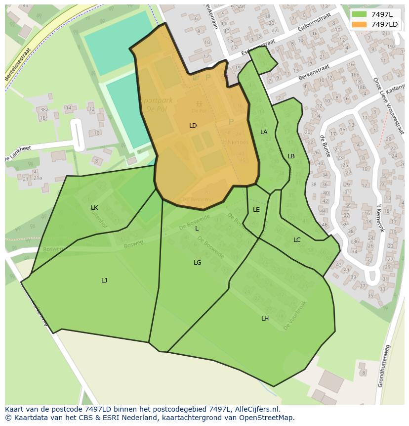 Afbeelding van het postcodegebied 7497 LD op de kaart.
