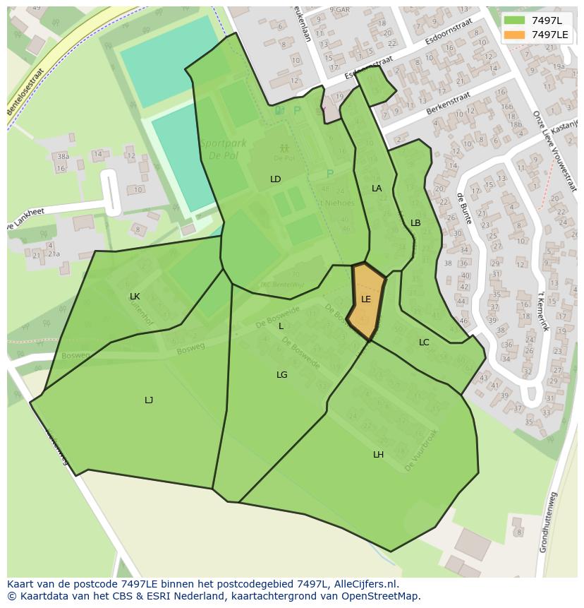 Afbeelding van het postcodegebied 7497 LE op de kaart.