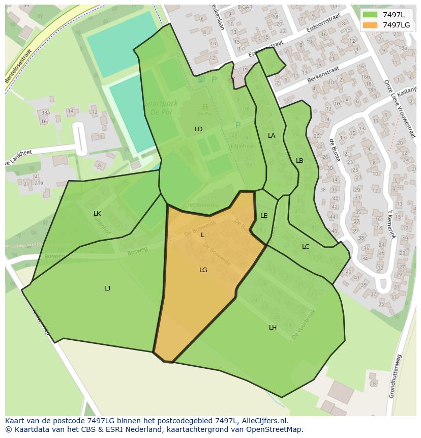 Afbeelding van het postcodegebied 7497 LG op de kaart.