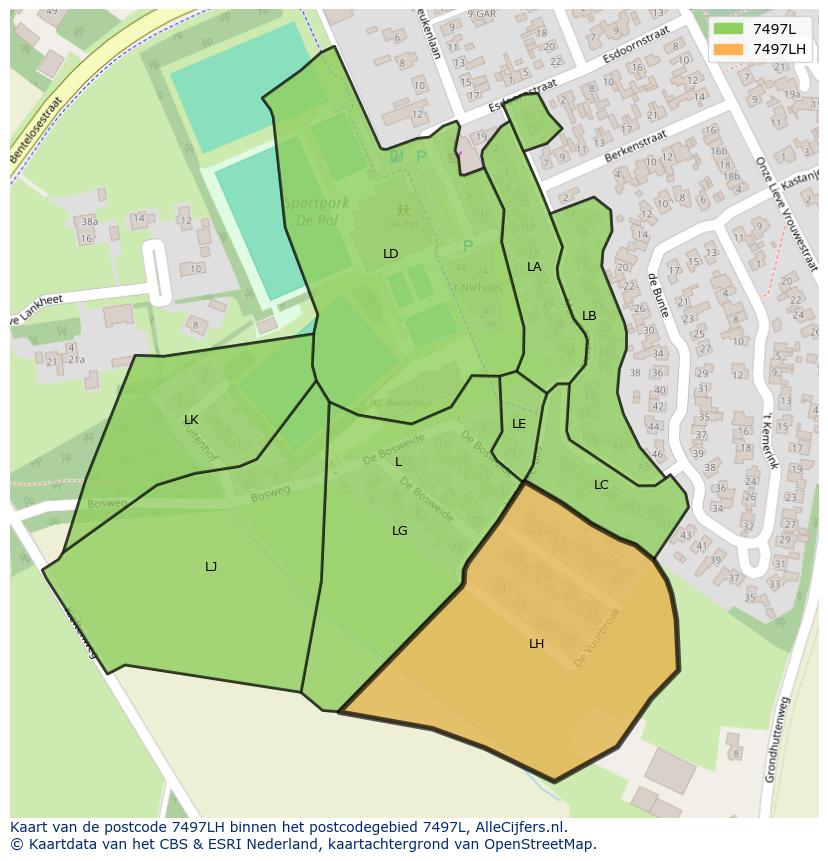 Afbeelding van het postcodegebied 7497 LH op de kaart.