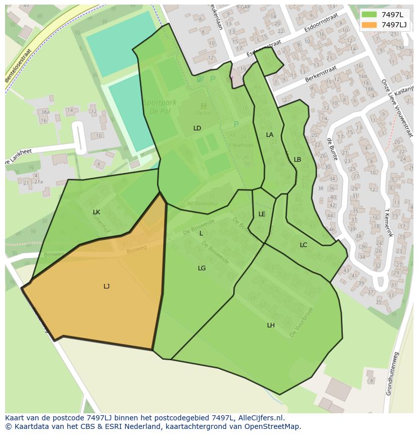 Afbeelding van het postcodegebied 7497 LJ op de kaart.