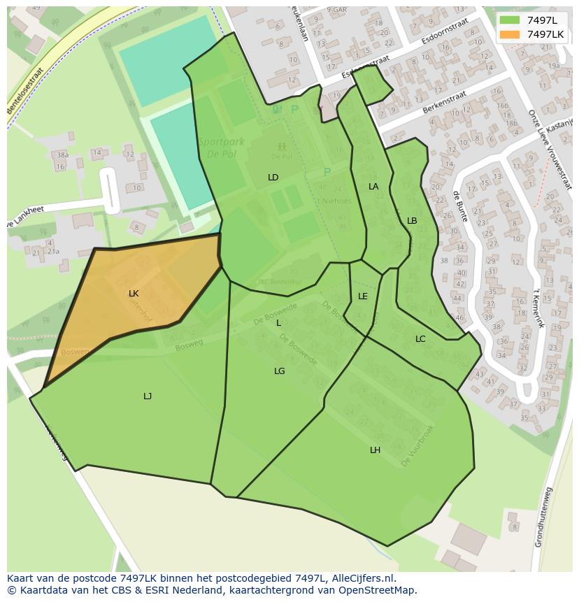 Afbeelding van het postcodegebied 7497 LK op de kaart.