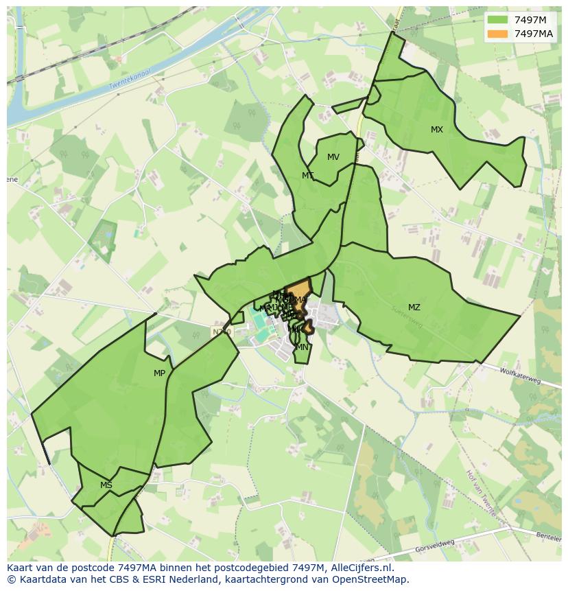 Afbeelding van het postcodegebied 7497 MA op de kaart.