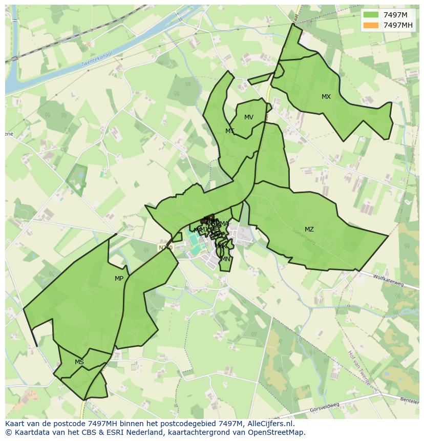 Afbeelding van het postcodegebied 7497 MH op de kaart.
